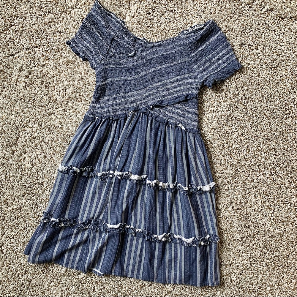 JAPNA Navy Blue Off Shoulder Mini Dress